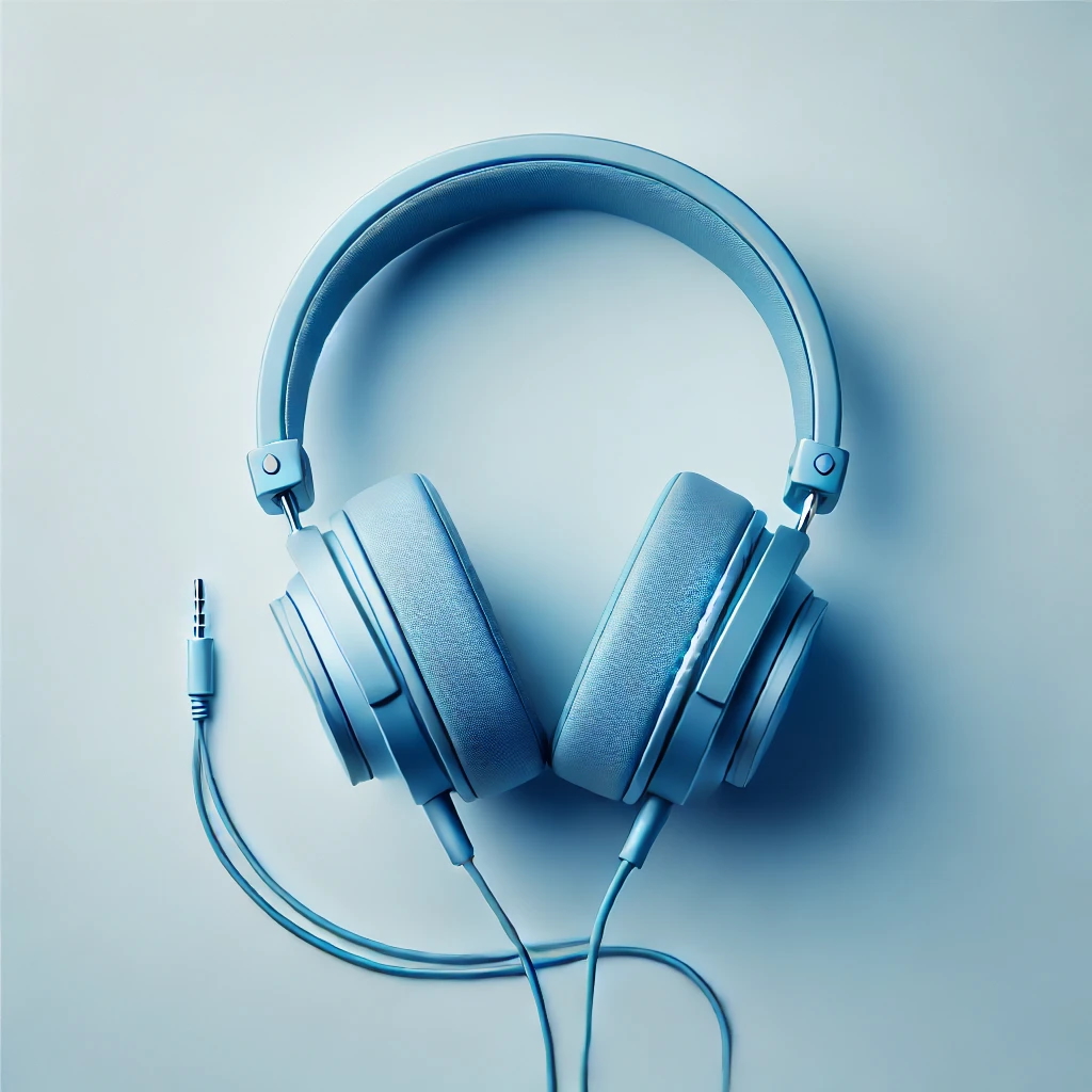 Headphones lying in front of a light gray background.